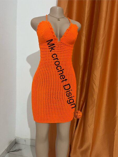 Robe Crochet Orange Élégante