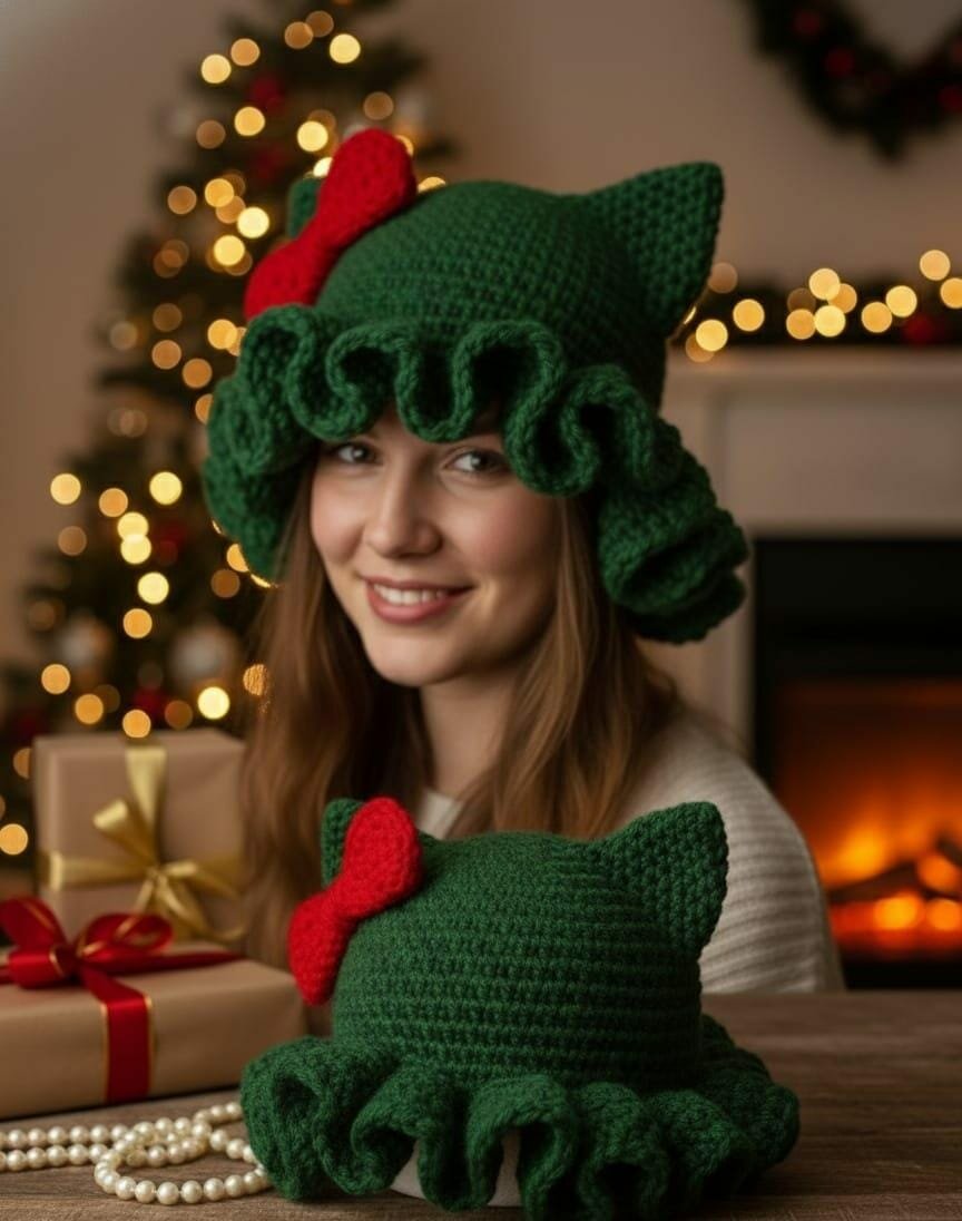 Chapeau tricoté oreilles chat