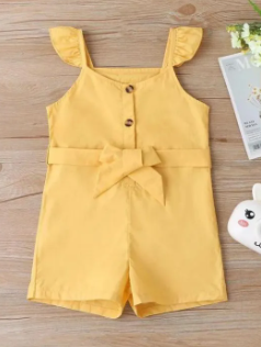 Toddler Girls Ruffle Straps Button Front Romper ( Fabric Lawn)