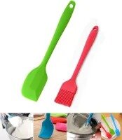 Basting Brush + Large Spatula Silicone Pastry Baking BBQ Sauce Marinade Meat Glazing Oil Brush Heat Resistant , Kitchen Cooking Baste Pastries Cakes Desserts, Dishwasher safe (Brush + Spatula)