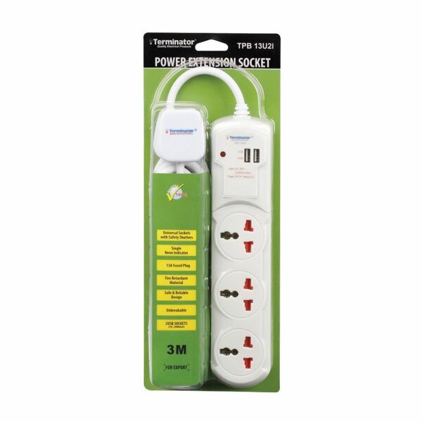 3 Way Extension lead (2USB)