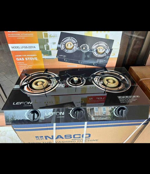 Lefon 3 in 1 Gas stove with Tempered Glass surface