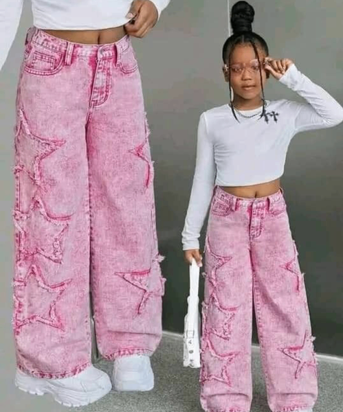 Jean rose pour fille étoilé