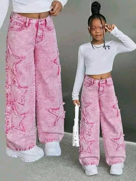 Jean large rose étoilé enfant