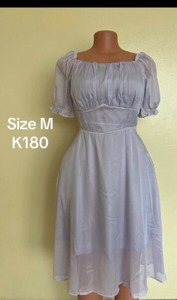 Dress gray, fitted, lantern sleeve