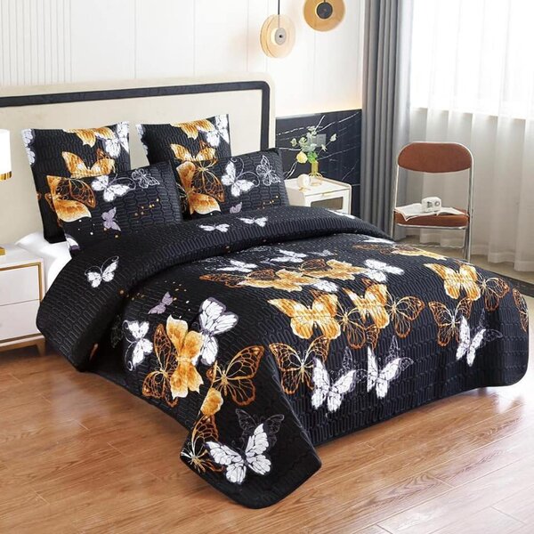 Bedding set with multi-colored print, 5 pieces, Queen size