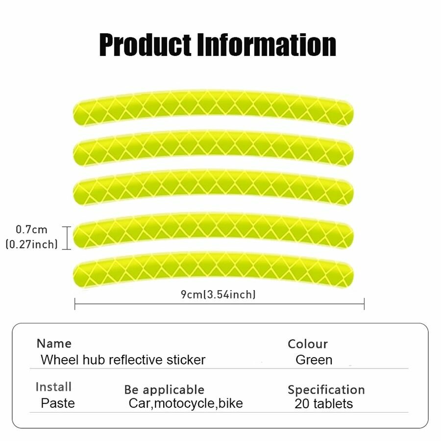 20 Pcs Car Wheel Hub Reflective Sticker Tire Rim Reflective