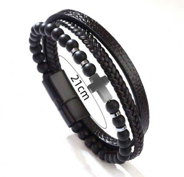 Bracelet en cuir croix noir