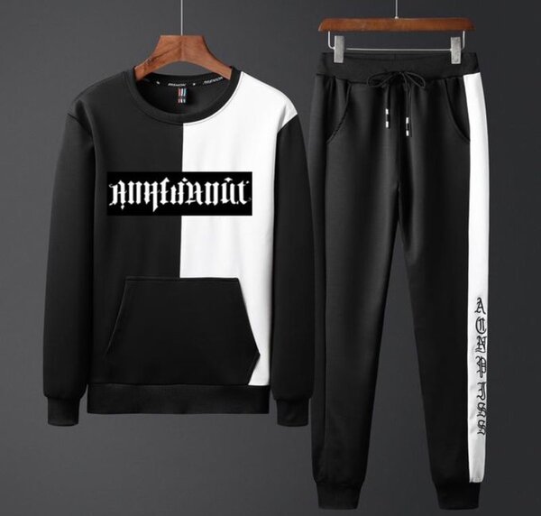 Men Tracksuit Set Jogger Sweatpants - Black/White