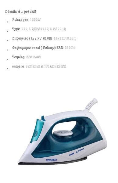 Fer à repasser vapeur 1200W