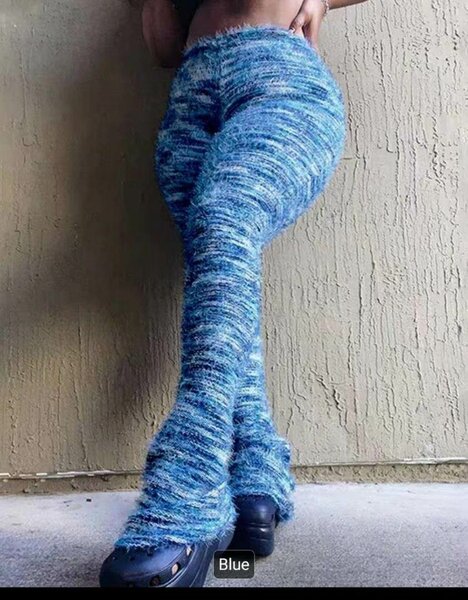 Pantalon évasé en laine bleue