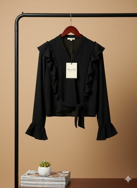 Blouse noire à volants