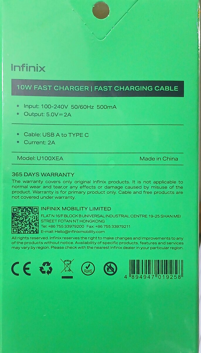 Chargeur d'infinix original