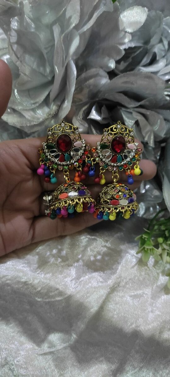 Multicolor kundan jhumki earrings for women & girl