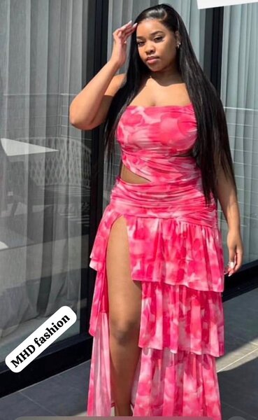 Robe longue fendue rose