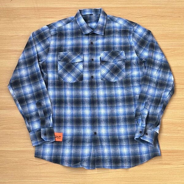 Off White Plaid Check-Pattern Flannel Overshirt