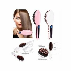 NOUVEAU Brosse Chauffante - Lisser - Démêler+Indicateur Numérique-rose