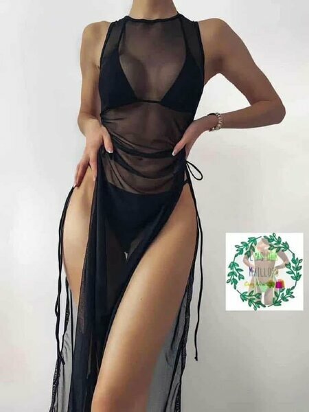Maillot de bain noir + robe de plage femme