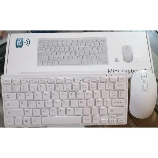 Mini Clavier AZERTY Sans Fil + Souris Optique Sans Fil