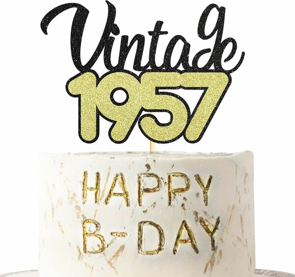 Sotpot 66th Cake Topper Double Layers Black Gold