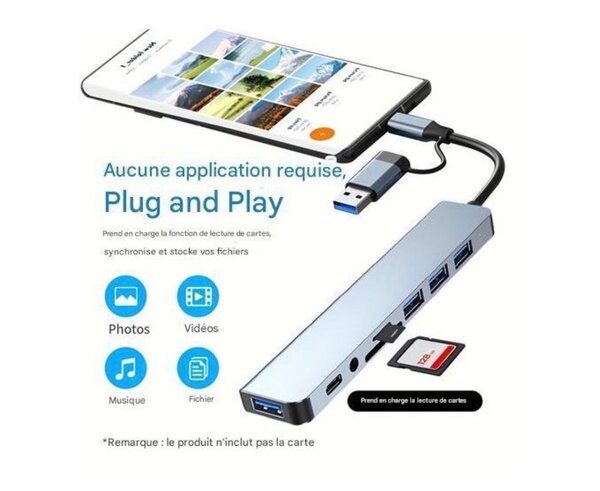 Hub USB 8-en-2 Multifonction