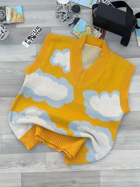 Gilet en tricot nuage jaune