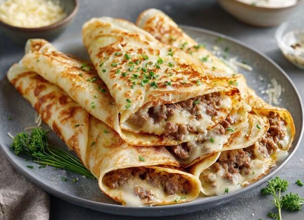 (4)Crêpes fourrées à la viande