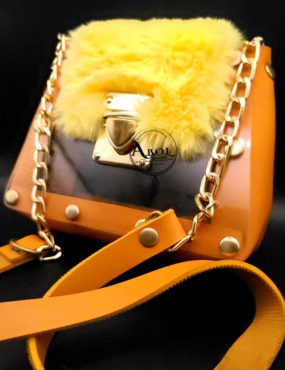 YELLOW CLEAR ACRYLIC KIDS BAG WITH SHOULDER CHAIN