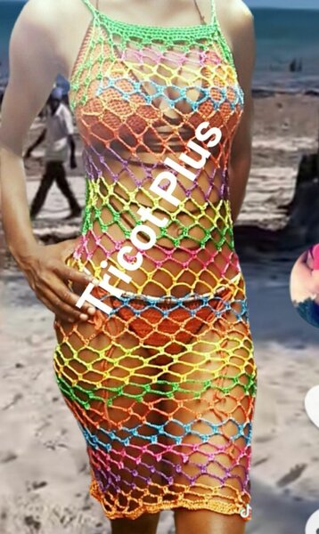 Robe de plage crochet multicolore