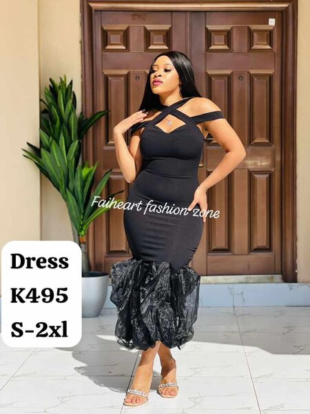 Women's tight black dress with straps S-2xl