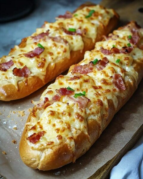 Baguette gratinée au fromage et bacon