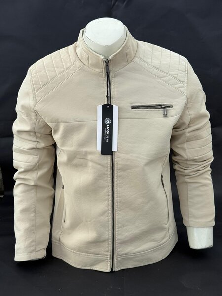 Blouson moto homme beige tendance