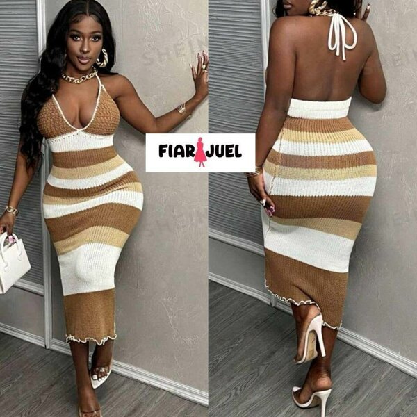 Robe rayée tricot dos nu