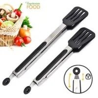 Silicone Tongs Cooking Tongs 9 inches or 12 inches Stainless Steel Kitchen Silicone Serving Tongs Heat Resistant Meat Turner Spatula Tongs Fish Tongs with Locking Handle Joint (Random Colors)