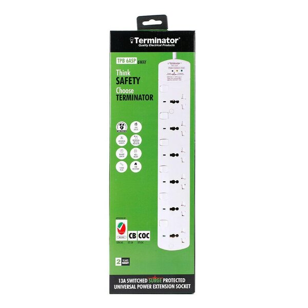 6 Way Universal Power Extension Socket With Surge Protection