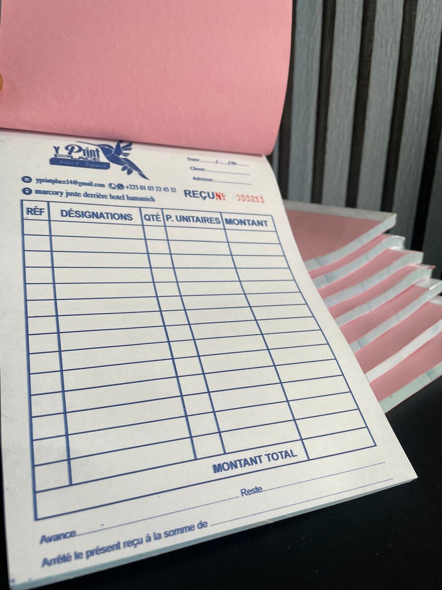 Carnet de reçus autocopiant