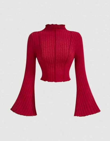 Top côtelé à manches évasées