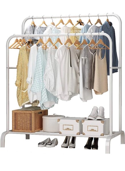 Portable Clothes Hanging Rack, Bottom Shelves