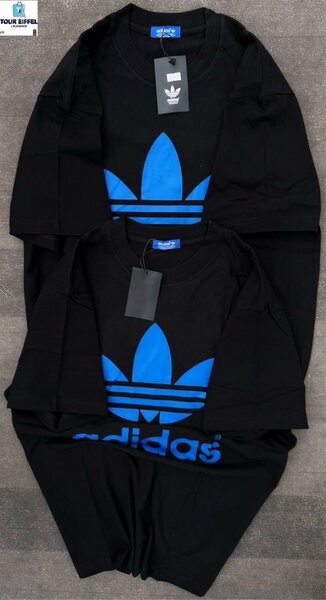 T-shirts Adidas Noir Logo Bleu