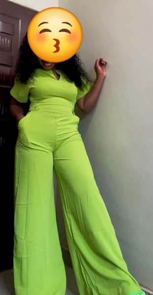 Women's bright green suit, top and trousers