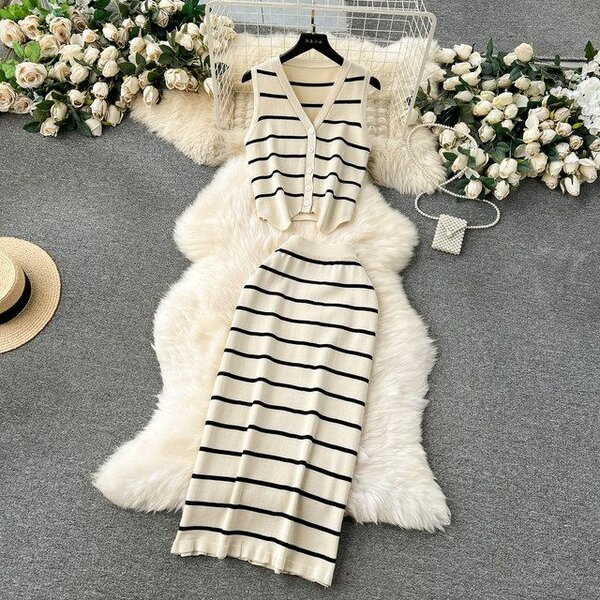 Set élégant rayé femme