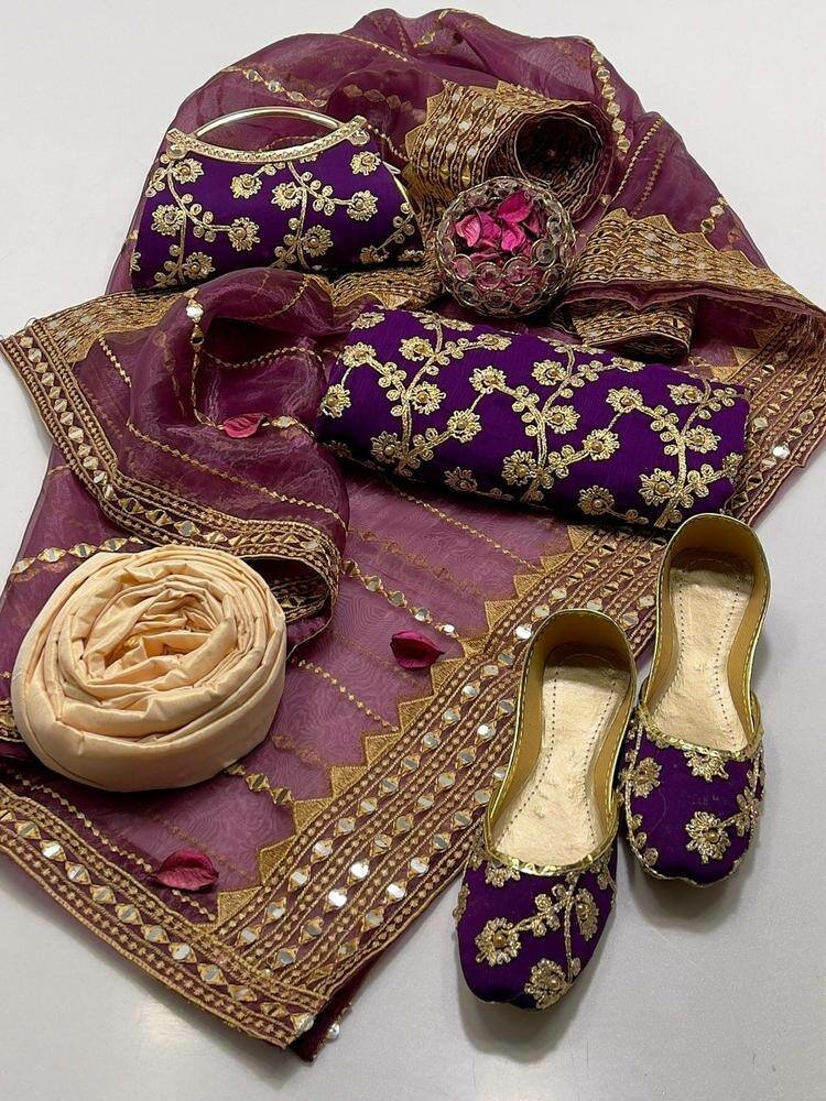 5 Pcs women's unstitched crinkle chiffon Embroidered suit