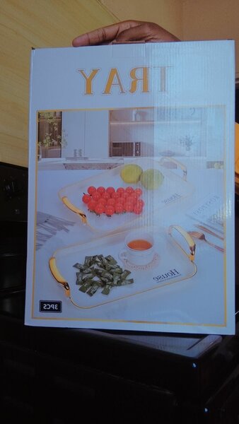 3 piece Tray set. Black and Gold K350