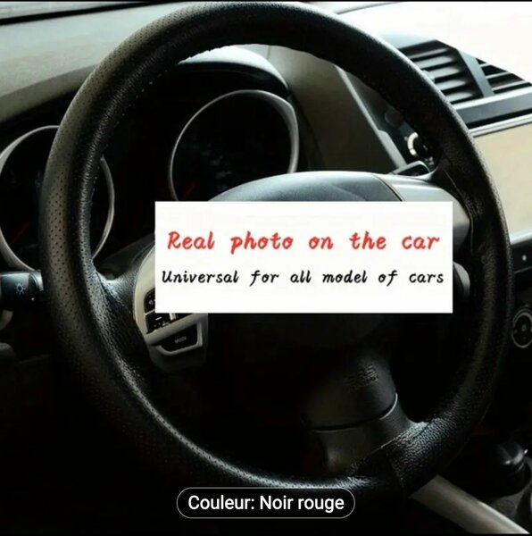 Couvre-volant cuir noir rouge