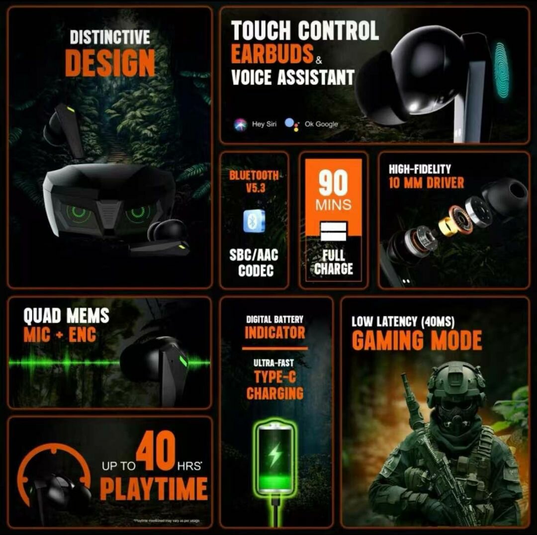 Écouteurs Sans Fil Gaming Charome