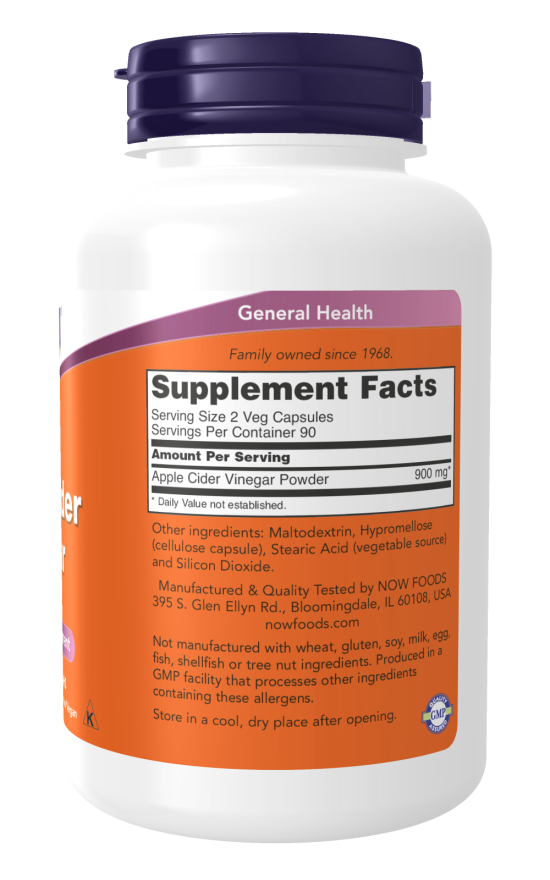 NOW APPLE CIDER VINEGAR 450MG 180,s