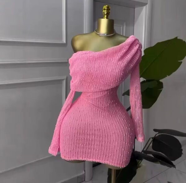 Robe Pull Tricotée Rose