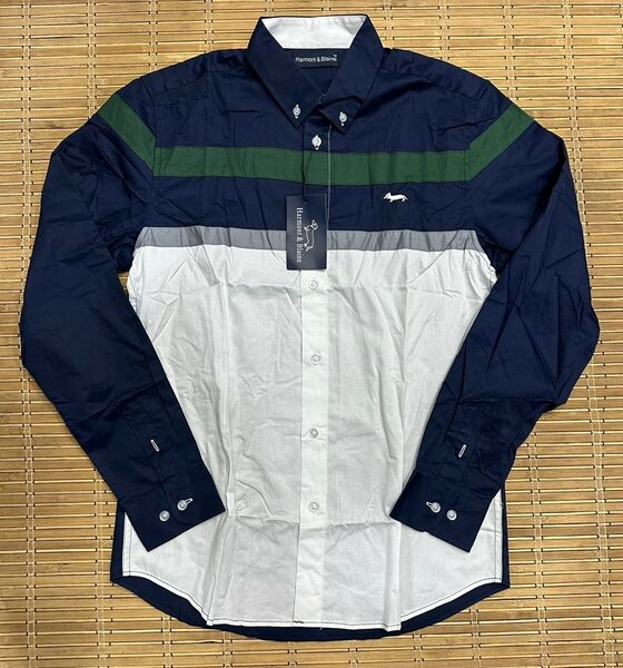 Chemise Harmont Blaine bleue avec empiècements contrastés