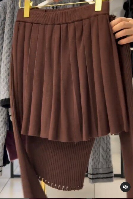 Комплект трикотажный, кофта+короткая юбка, коричневый