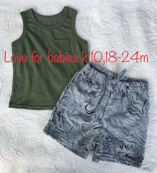 Set green T-shirt + shorts with print, 18-24m